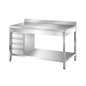 Tavolo con ripiano, cassettiera 4 cassetti e alzata