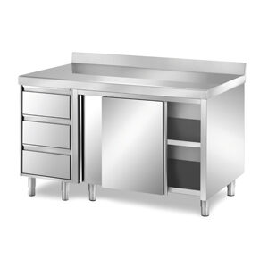 Tavolo armadiato top inox con alzatina e cassettiera 3 cassetti gn 1/1